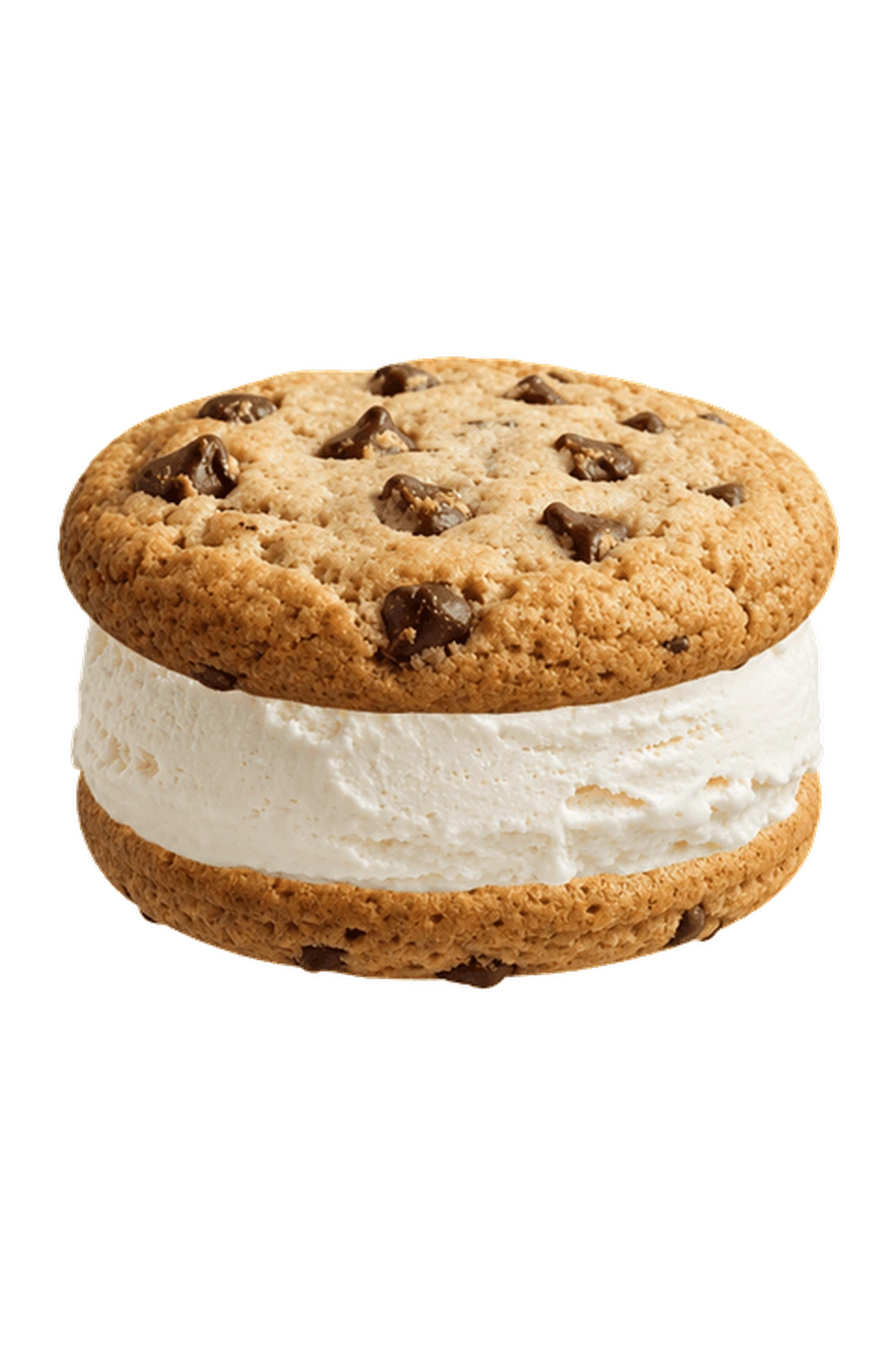 Chocolate-chip cookie ice cream sandwich with vanilla ice cream