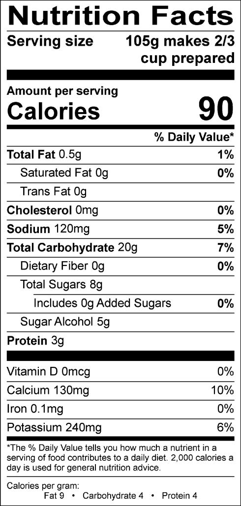 Nutrition Facts for Tahitian Vanilla (NSA)