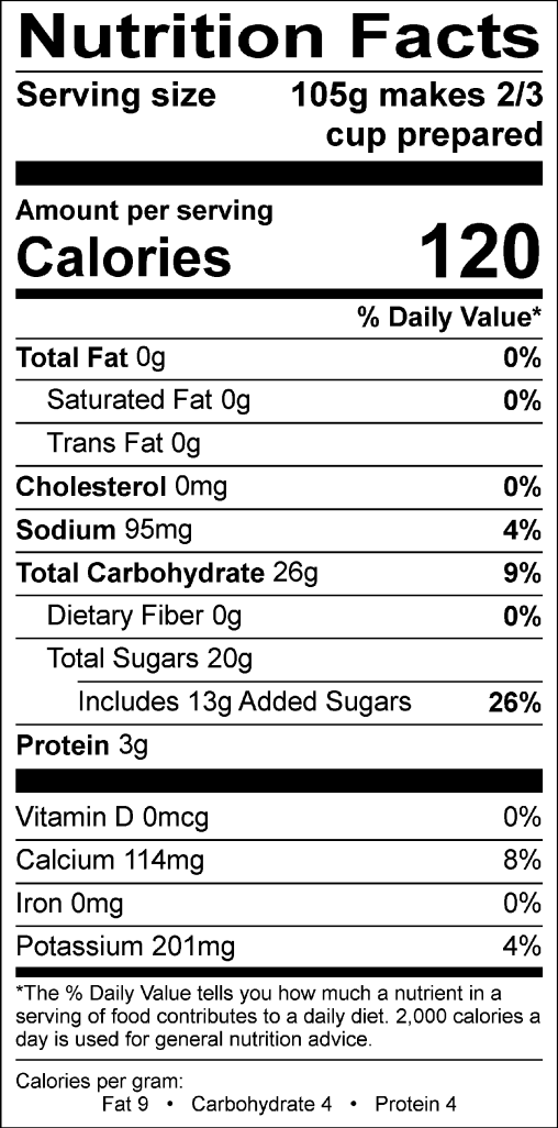 Nutrition Facts for Tahitian Vanilla